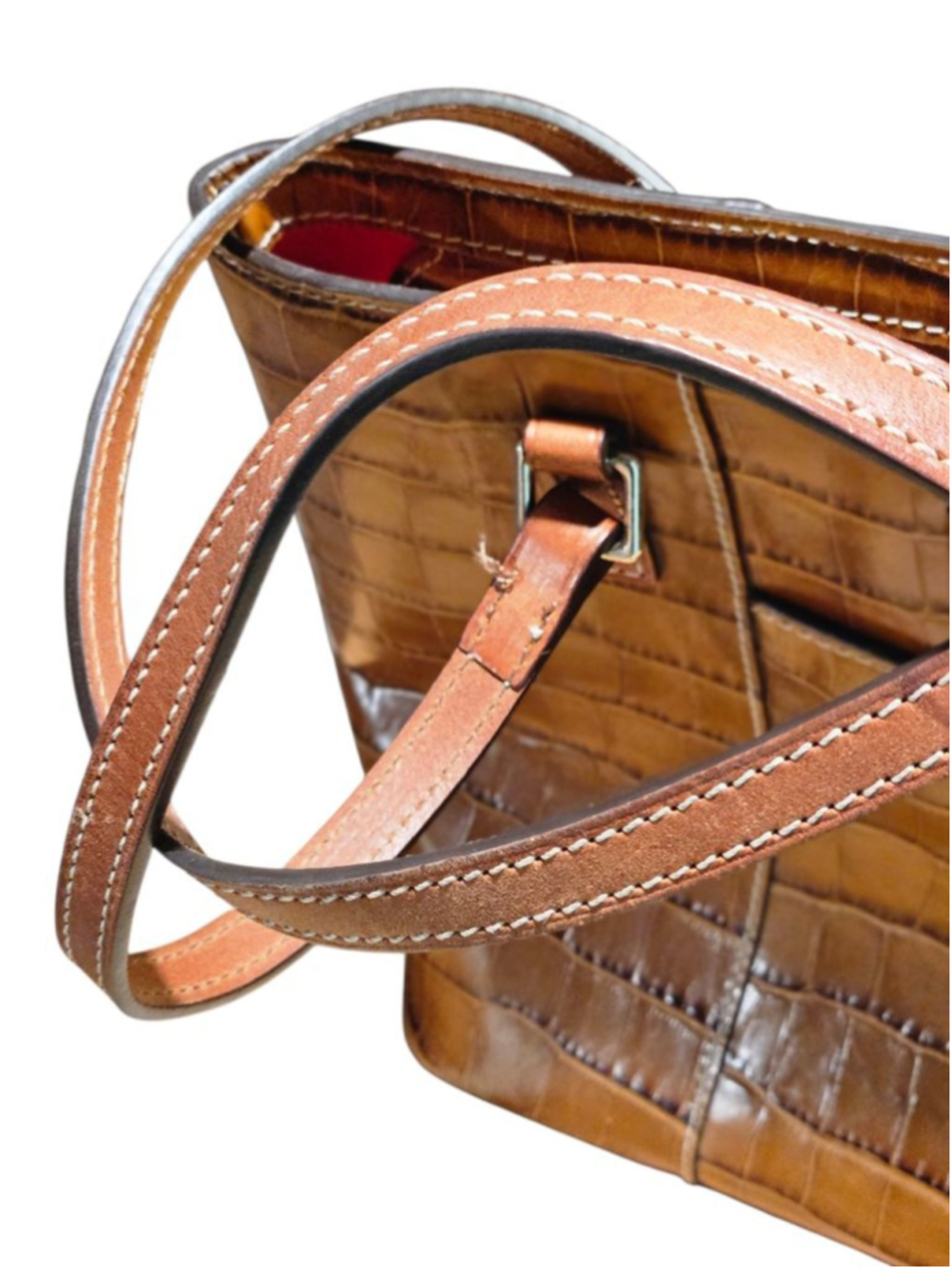 Dooney & Bourke Brown Croc Embossed Leather Tote Bag - Picture 12 of 16